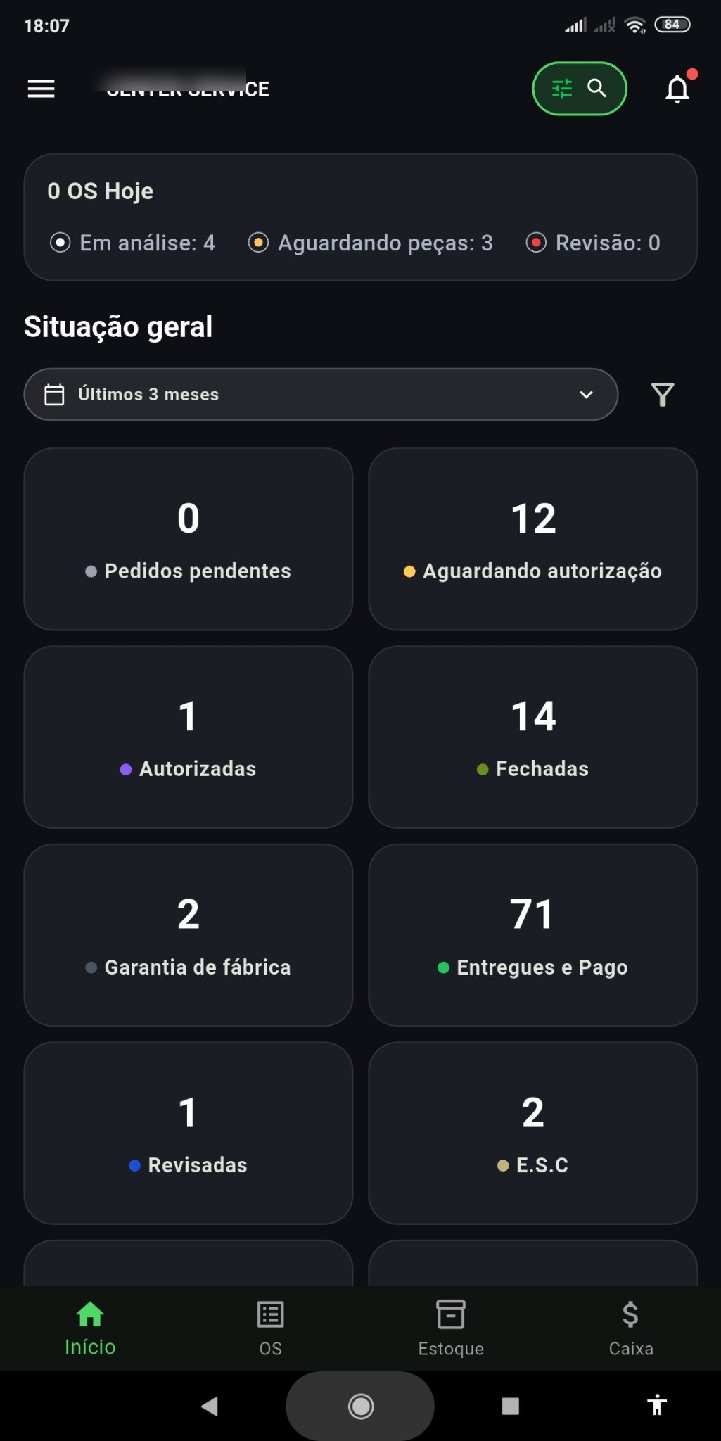 Tela Home do OS LOG em celular